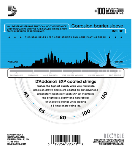 D'addario Coated Phosphor Bronze 5-String, Long Scale, 45-130 Acoustic Bass Guitar Strings - Poppa's Music