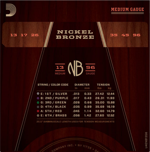 D'addario Nickel Bronze, Medium, 13-56 Acoustic Guitar Strings - Poppa's Music