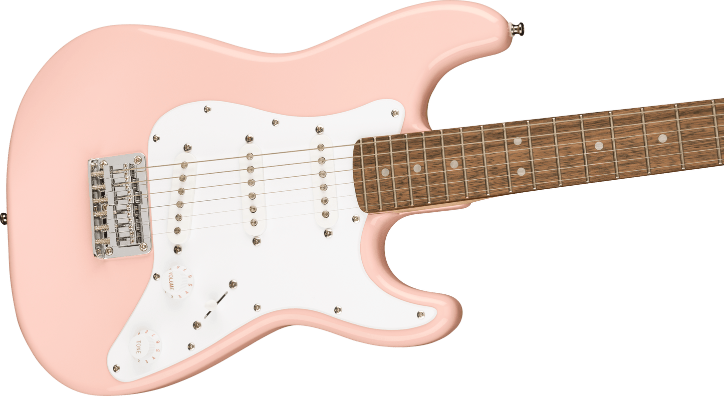 Squier Mini Stratocaster Laurel Fingerboard, White Pickguard, Shell Pink