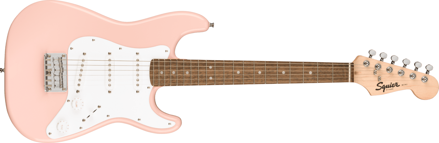 Squier Mini Stratocaster Laurel Fingerboard, White Pickguard, Shell Pink
