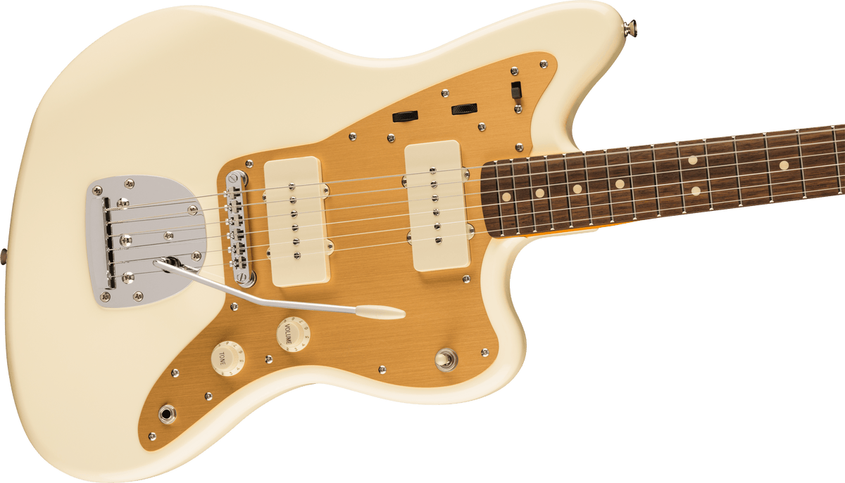 Squier J Mascis Jazzmaster®, Laurel Fingerboard, Gold Anodized Pickguard, Vintage White
