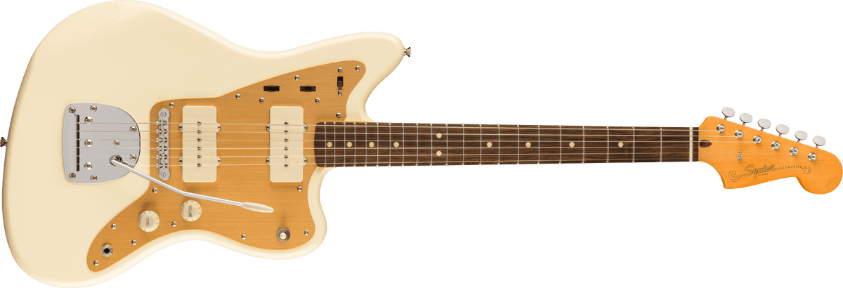 Squier J Mascis Jazzmaster®, Laurel Fingerboard, Gold Anodized Pickguard, Vintage White