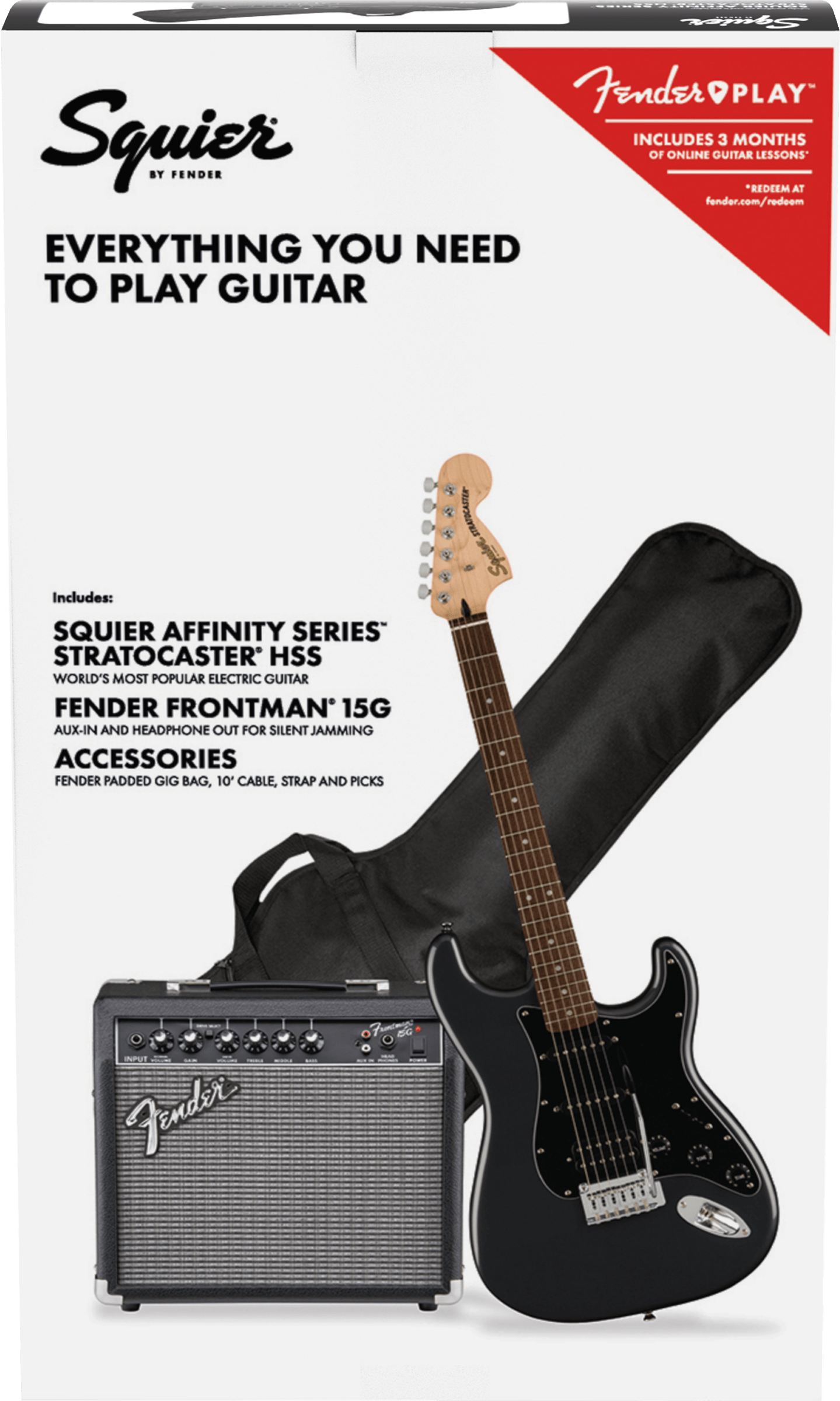 Squier Affinity Series® Stratocaster® HSS Pack, Laurel Fingerboard, Charcoal Frost Metallic, Gig Bag, 15G - 120V