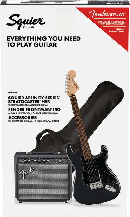 Squier Affinity Series® Stratocaster® HSS Pack, Laurel Fingerboard, Charcoal Frost Metallic, Gig Bag, 15G - 120V