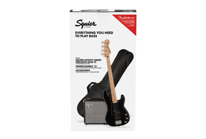 Squier Affinity Series® Precision Bass® PJ Pack, Maple Fingerboard, Black, Gig Bag, Rumble 15 - 120V