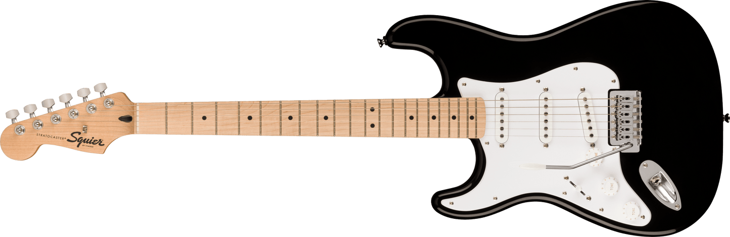 Squier Sonic Stratocaster Left-Handed Maple Fingerboard White Pickguard, Black
