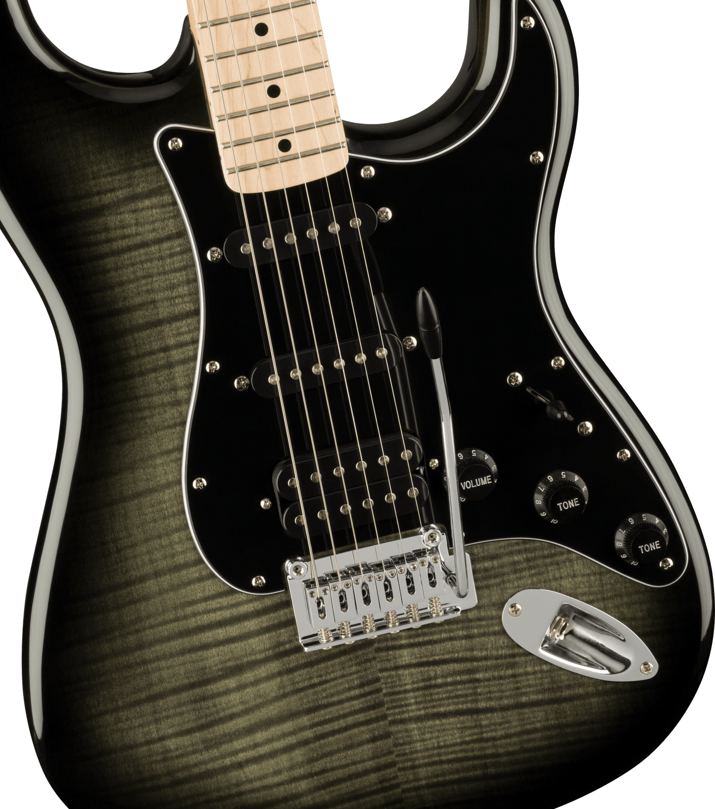 Squier Affinity Series® Stratocaster® FMT HSS, Maple Fingerboard, Black Pickguard, Black Burst