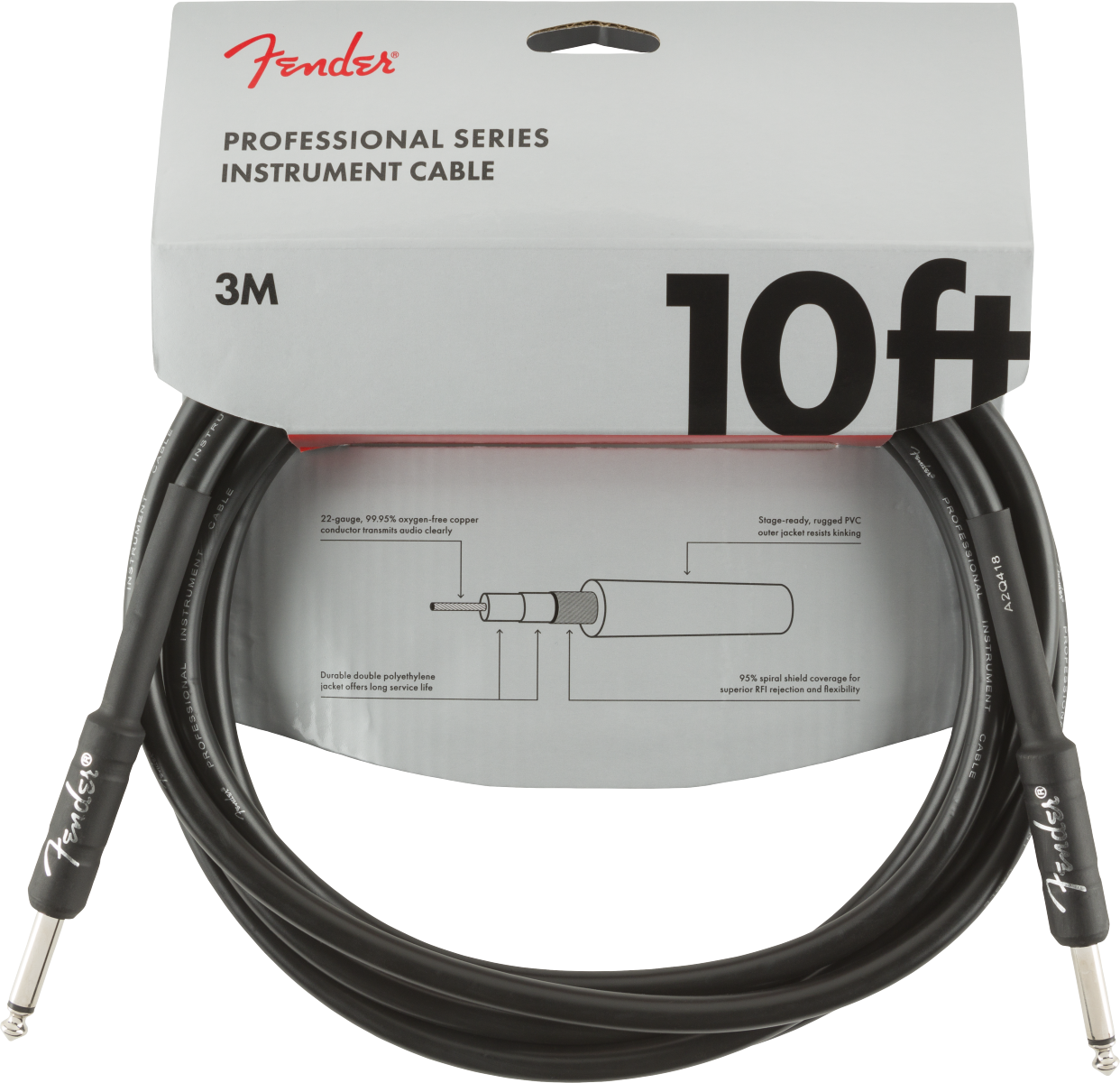 Fender Professional Series Instrument Cable, Straight/Straight, 10', Black 0990820024