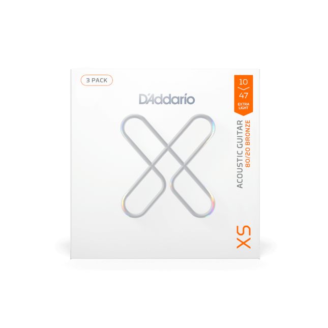 D'Addario 10-47 Extra Light, XS 80/20 Bronze Coated Acoustic Guitar Strings 3-Pack XSABR1047-3P