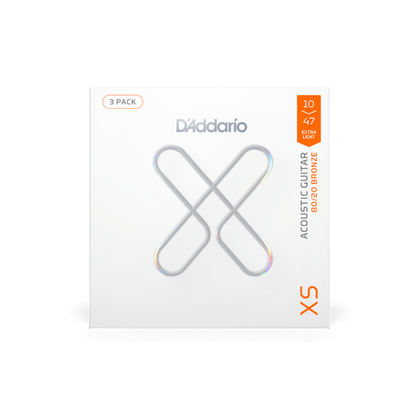 D'Addario 10-47 Extra Light, XS 80/20 Bronze Coated Acoustic Guitar Strings 3-Pack XSABR1047-3P