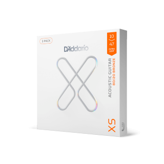 D'Addario 10-47 Extra Light, XS 80/20 Bronze Coated Acoustic Guitar Strings 3-Pack XSABR1047-3P