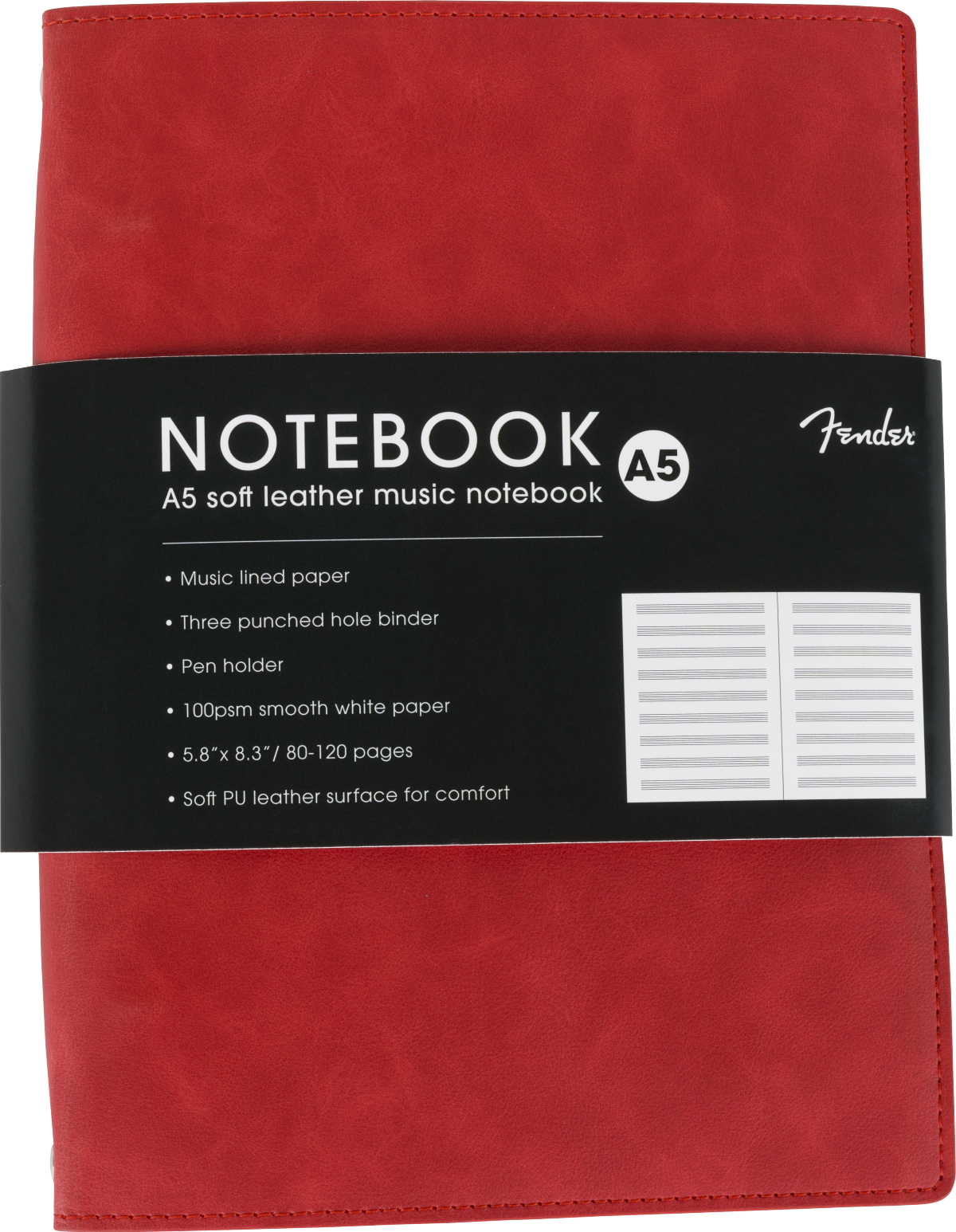Fender™ Vegan Leather Music Note Book, Dakota Red