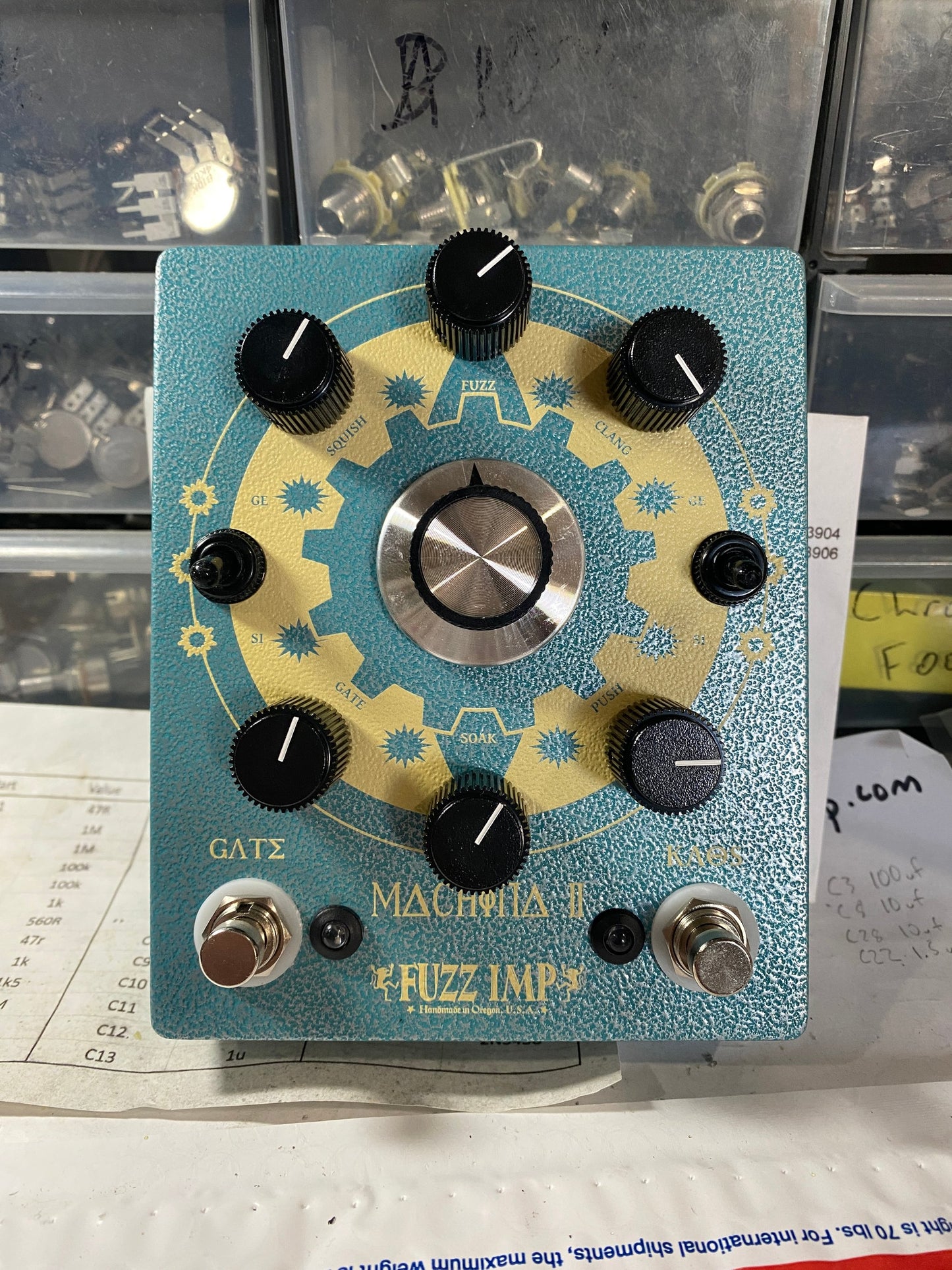 Fuzz Imp Machina II Deluxe Germanium Hybrid Fuzz Guitar Pedal Hammered Teal Enclosure