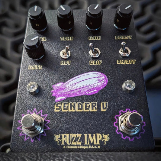 Fuzz Imp Sender V Pi Distortion with Heavy Metal Boost Guitar Pedal Black Enclosure