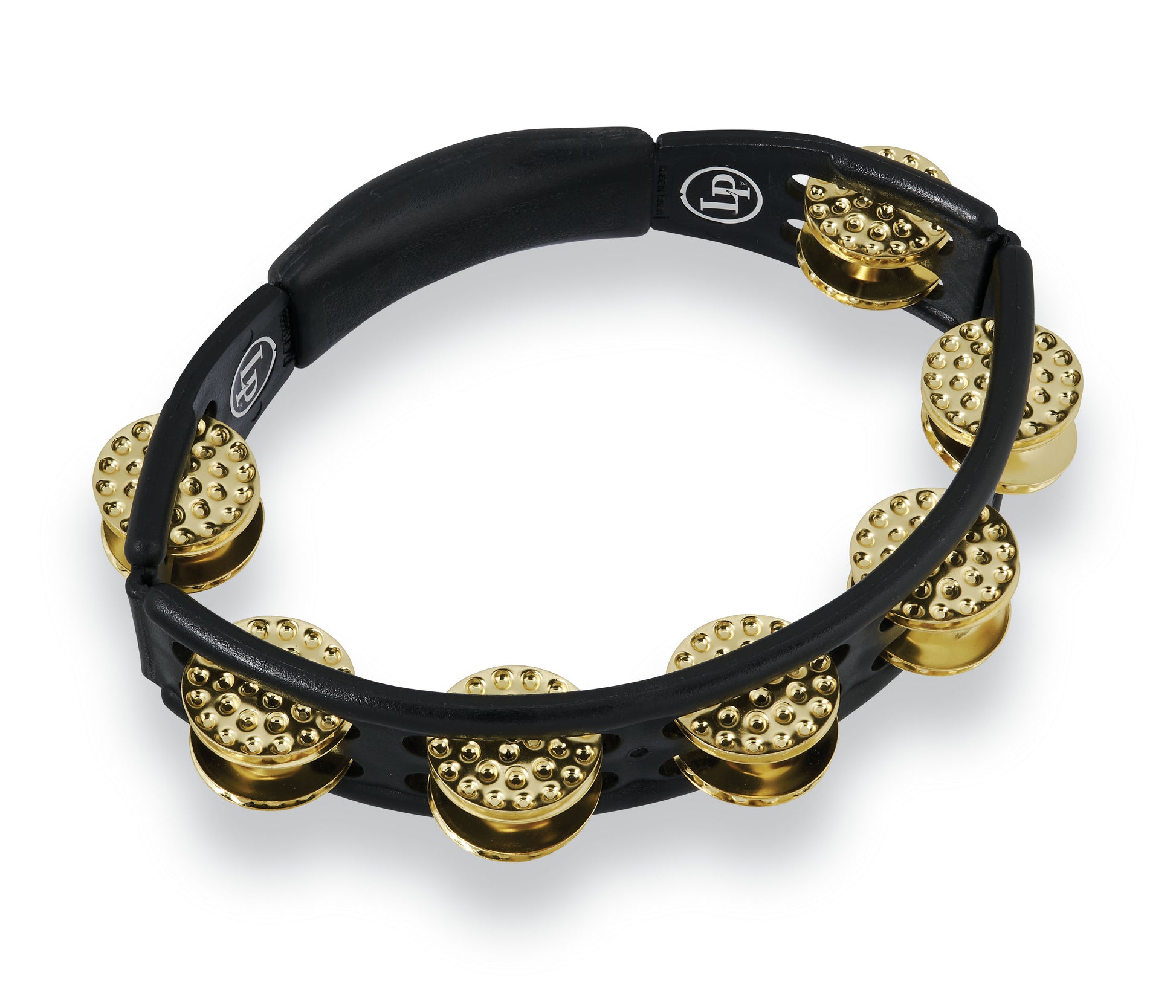 Latin Percussion LP174 Cyclops Handheld Tambourine - Black with Dimpled Brass Jingles - Poppa's Music 