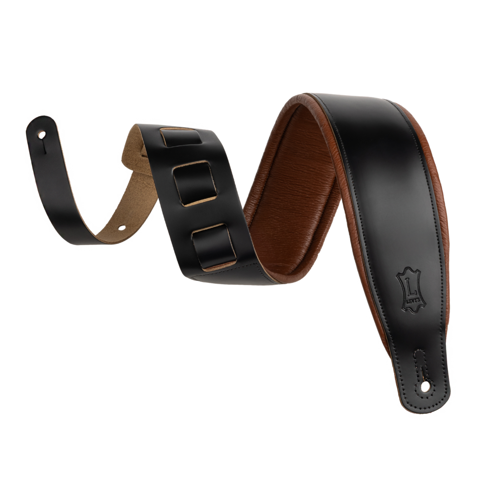 Levy's Black Leather Guitar Strap with Tan Garment Backing M26PD-BLK-TAN