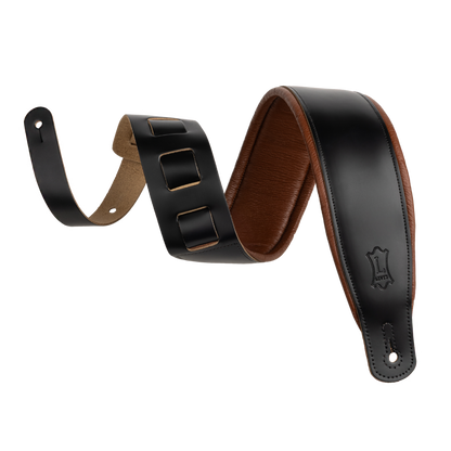 Levy's Black Leather Guitar Strap with Tan Garment Backing M26PD-BLK-TAN