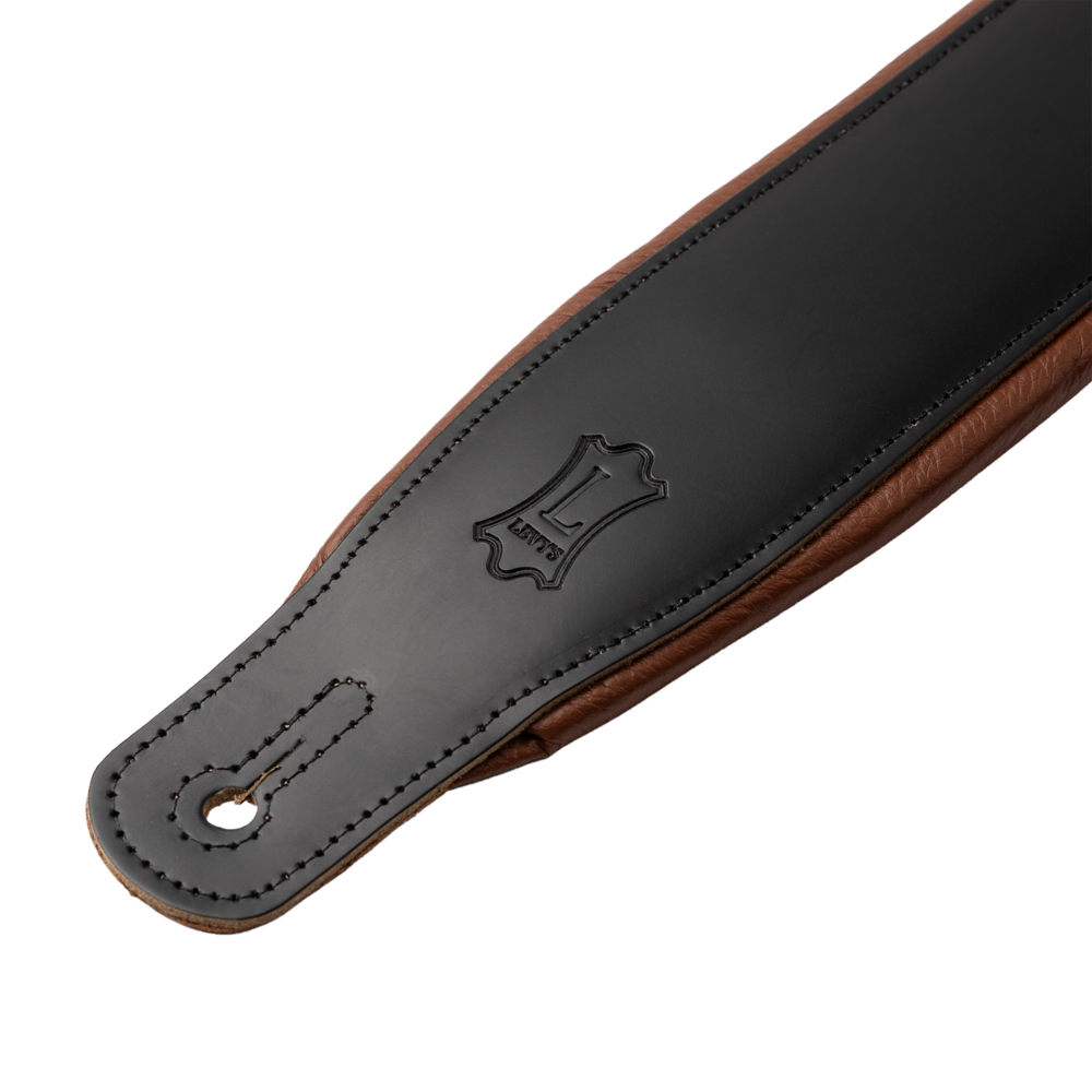 Levy's Black Leather Guitar Strap with Tan Garment Backing M26PD-BLK-TAN