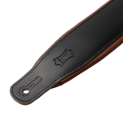 Levy's Black Leather Guitar Strap with Tan Garment Backing M26PD-BLK-TAN