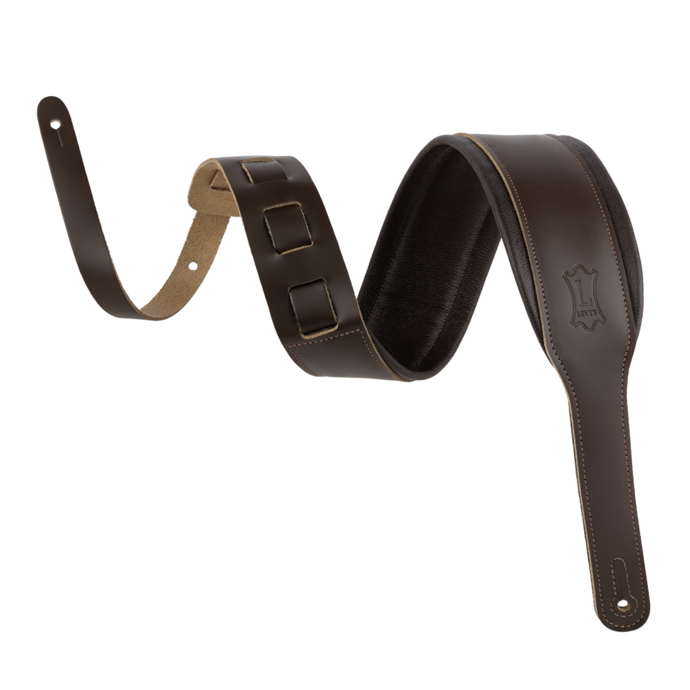 Levy's Dark Brown Acoustic Leather Guitar Strap M26PD-DBR-ACO