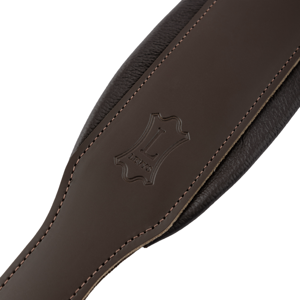 Levy's Dark Brown Acoustic Leather Guitar Strap M26PD-DBR-ACO