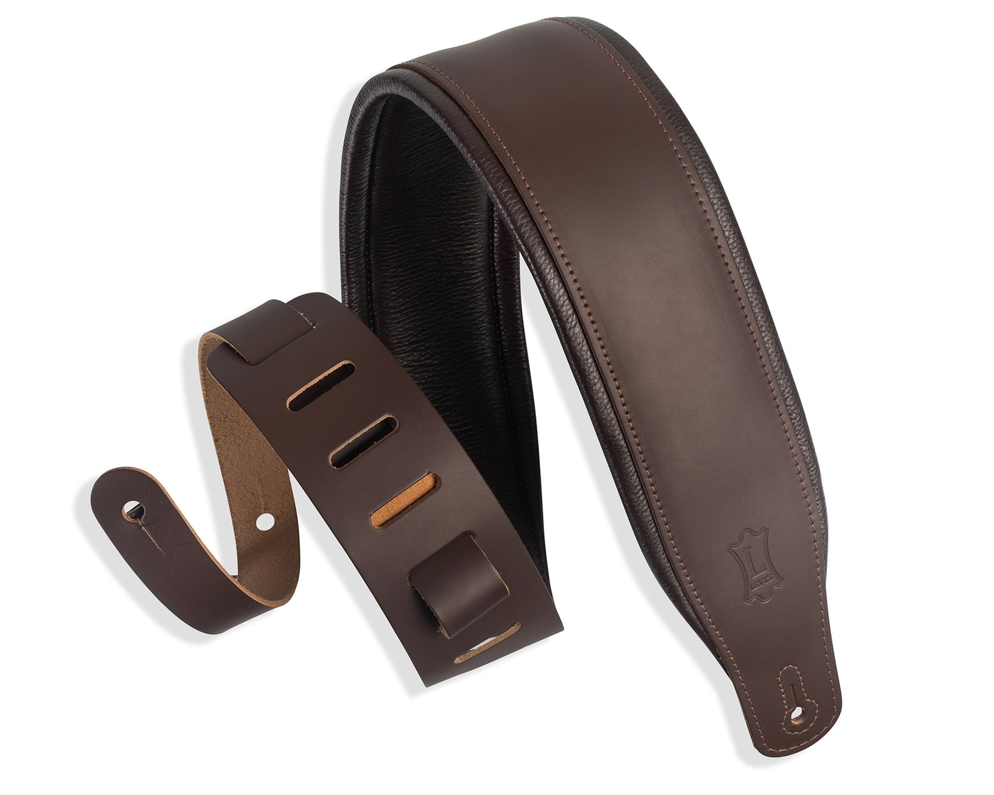 Levy's 3" Wide Dark Brown Amped Series Leather Guitar Strap M26PD-DBR_DBR