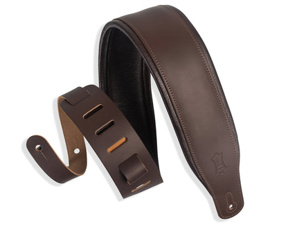 Levy's 3" Wide Dark Brown Amped Series Leather Guitar Strap M26PD-DBR_DBR