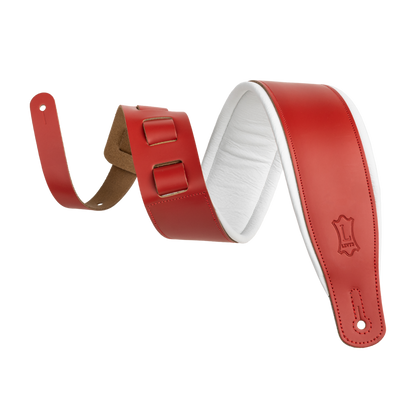 Levy's Red Leather Guitar Strap with White Backing M26PD-RED-WHT