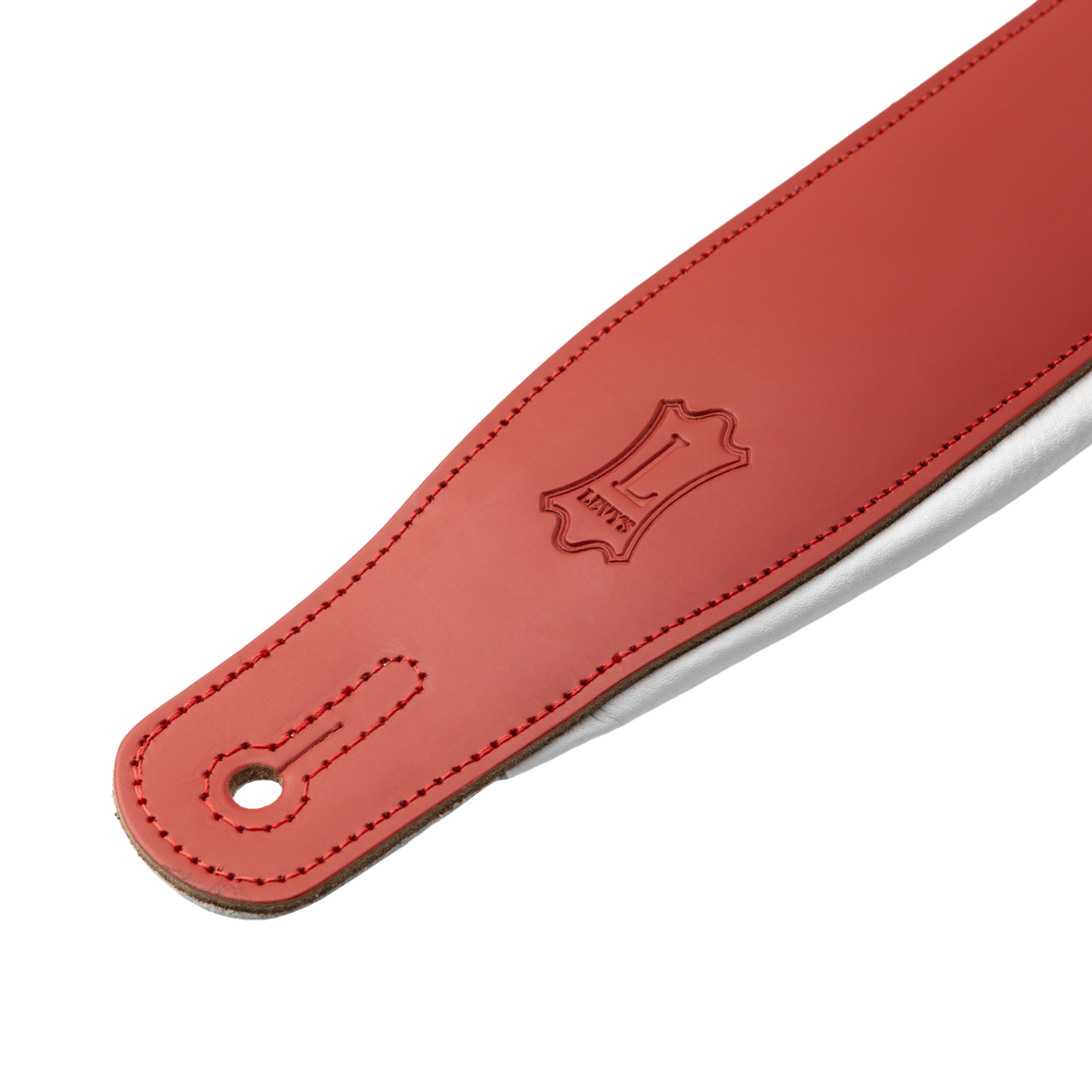 Levy's Red Leather Guitar Strap with White Backing M26PD-RED-WHT