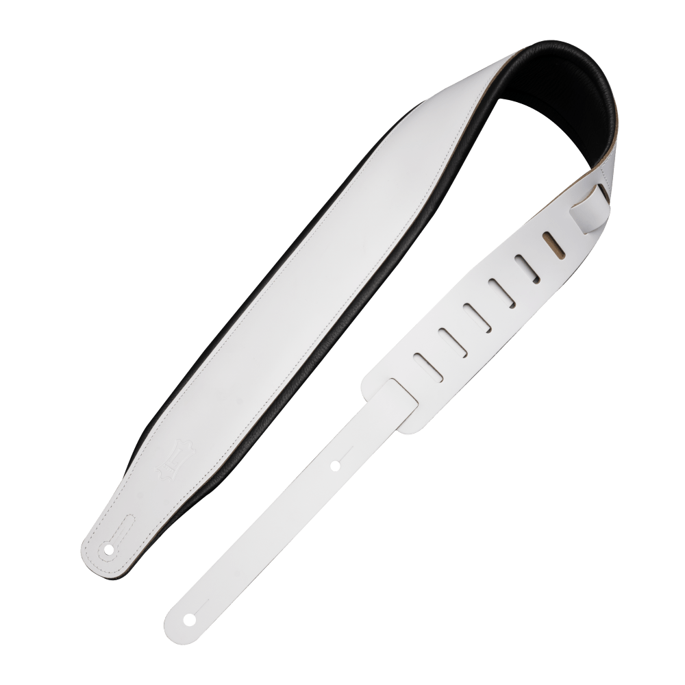 Levy's 3" Wide White over Black Amped Series Leather Guitar Strap M26PD-WHT_BLK