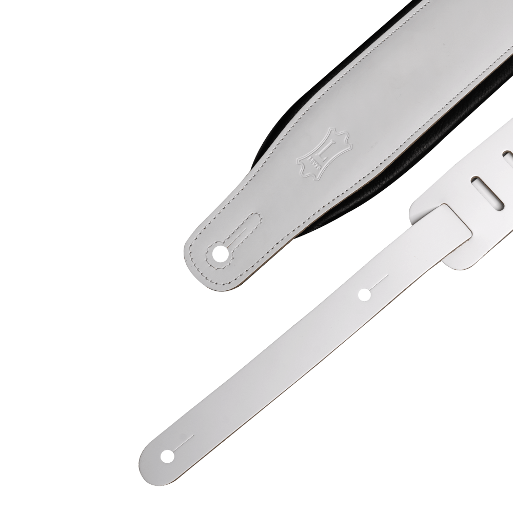 Levy's 3" Wide White over Black Amped Series Leather Guitar Strap M26PD-WHT_BLK