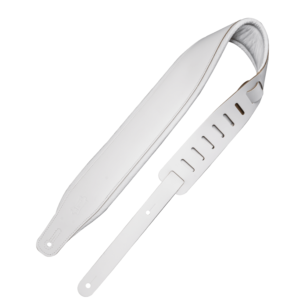 Levy's 3" Wide White  Amped Series Leather Guitar Strap M26PD-WHT_WHT