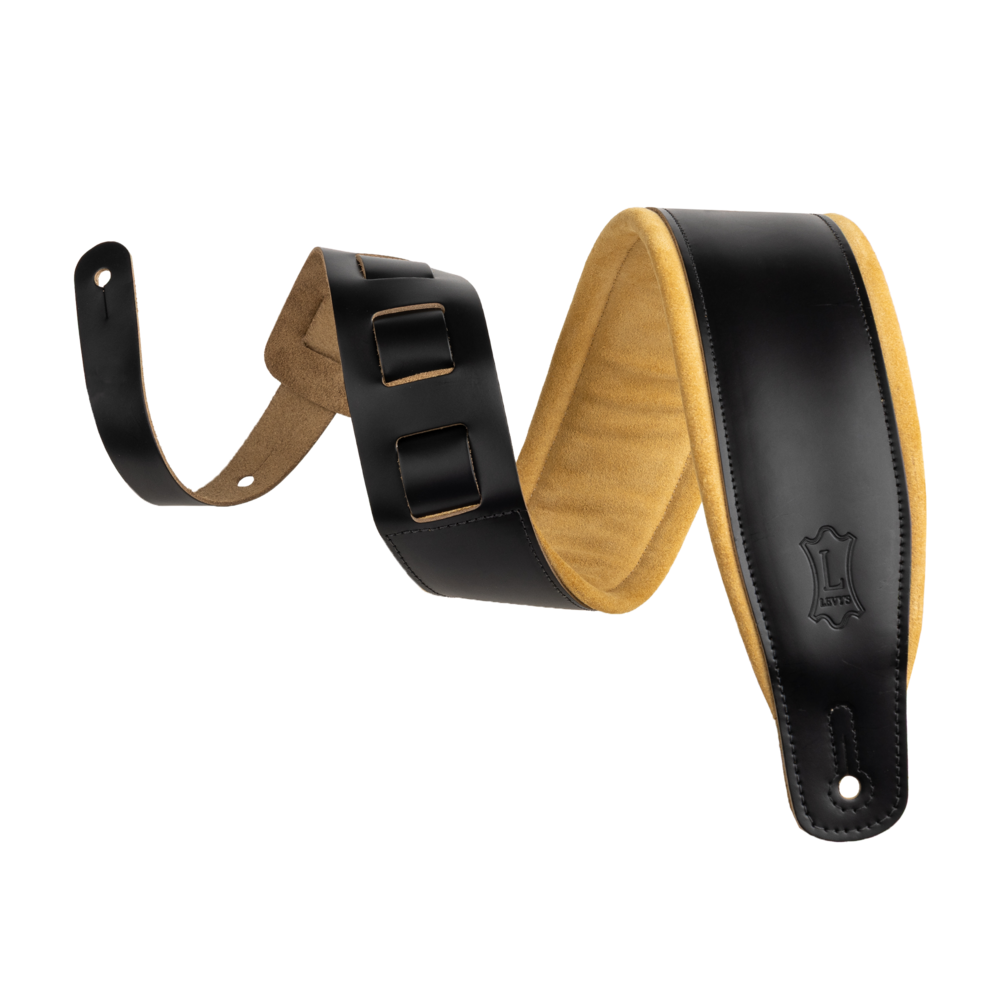 Levy's Black Leather Guitar Strap with Tan Suede Backing M26PD-BLK-TAN