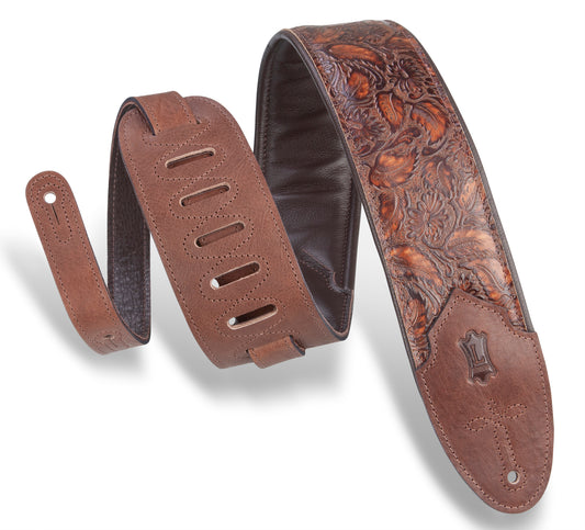 Levy's 3" Distressed Floral Embossed Leather In Brown With Dark Brown Undertones M4WP-006