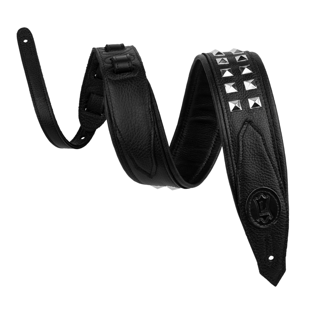 Levy's Black Leather Silver Studded Rebel Series Guitar Strap M80GRPDX-BLK
