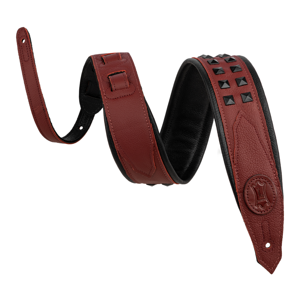 Levy's Oxblood Leather Black Studded Rebel Series Guitar Strap M80GRPDX-BRG