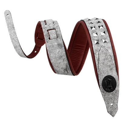 Levy's Cracked White Leather Silver Studded Rebel Series Guitar Strap M80GRPDX-WHT