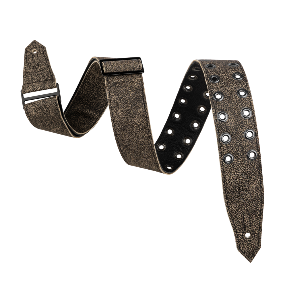 Levy's Distressed Black Leather Eyelet Rebel Series Guitar Strap M80RBEY-BLK