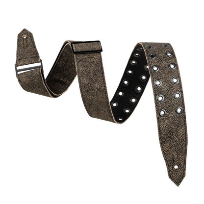 Levy's Distressed Black Leather Eyelet Rebel Series Guitar Strap M80RBEY-BLK