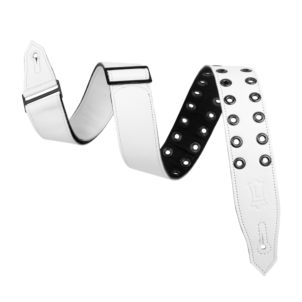 Levy's Distressed White Leather Eyelet Rebel Series Guitar Strap M80RBEY-WHT