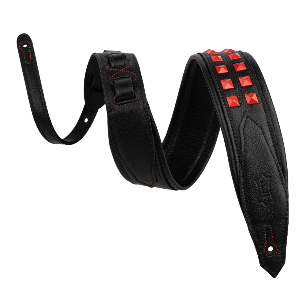 Levy's Black Leather Red Studded Rebel Series Guitar Strap M81GRPDX-BLK