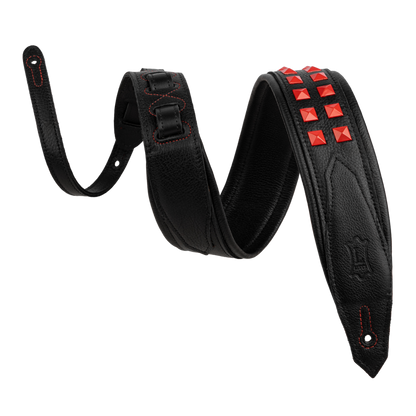 Levy's Black Leather Red Studded Rebel Series Guitar Strap M81GRPDX-BLK