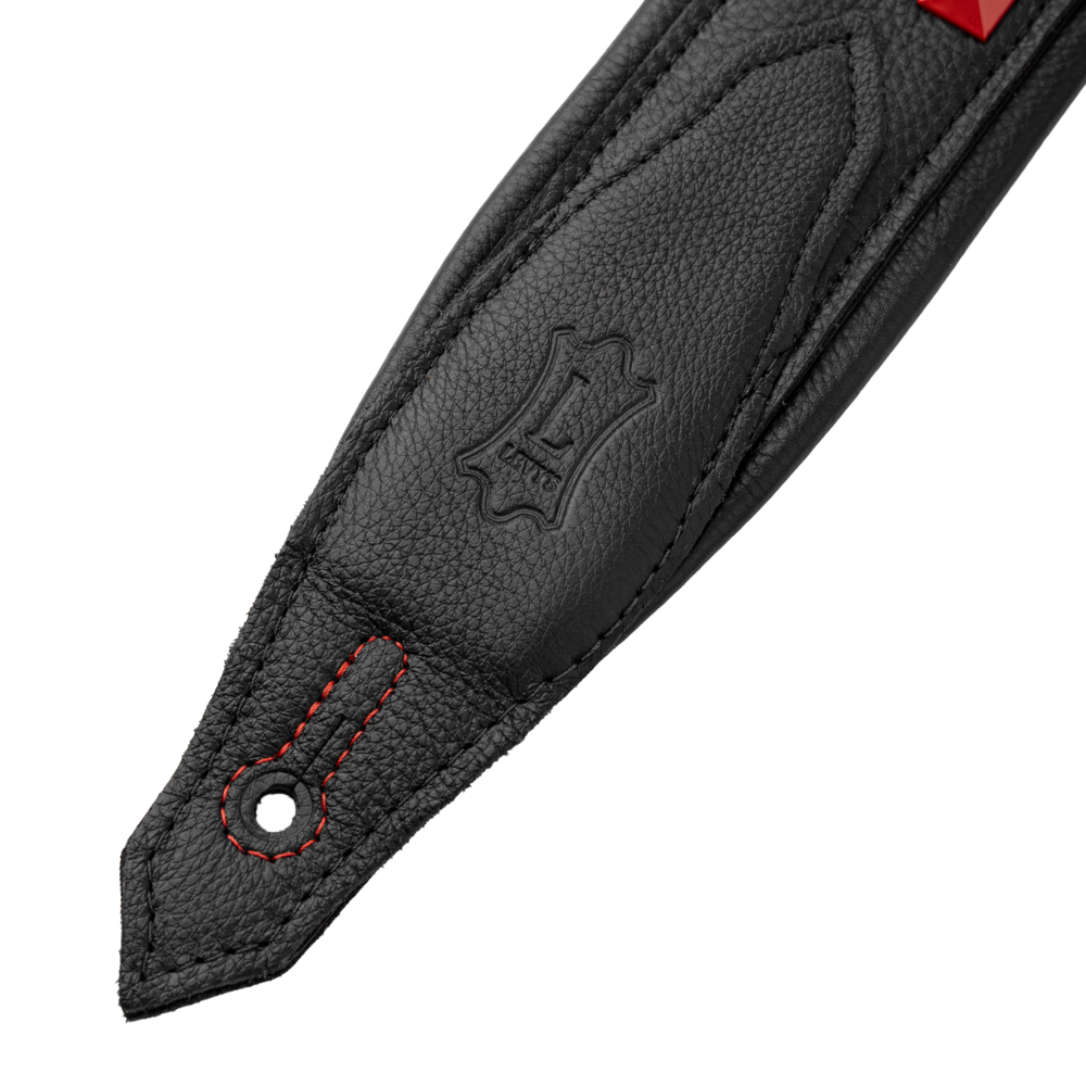Levy's Black Leather Red Studded Rebel Series Guitar Strap M81GRPDX-BLK