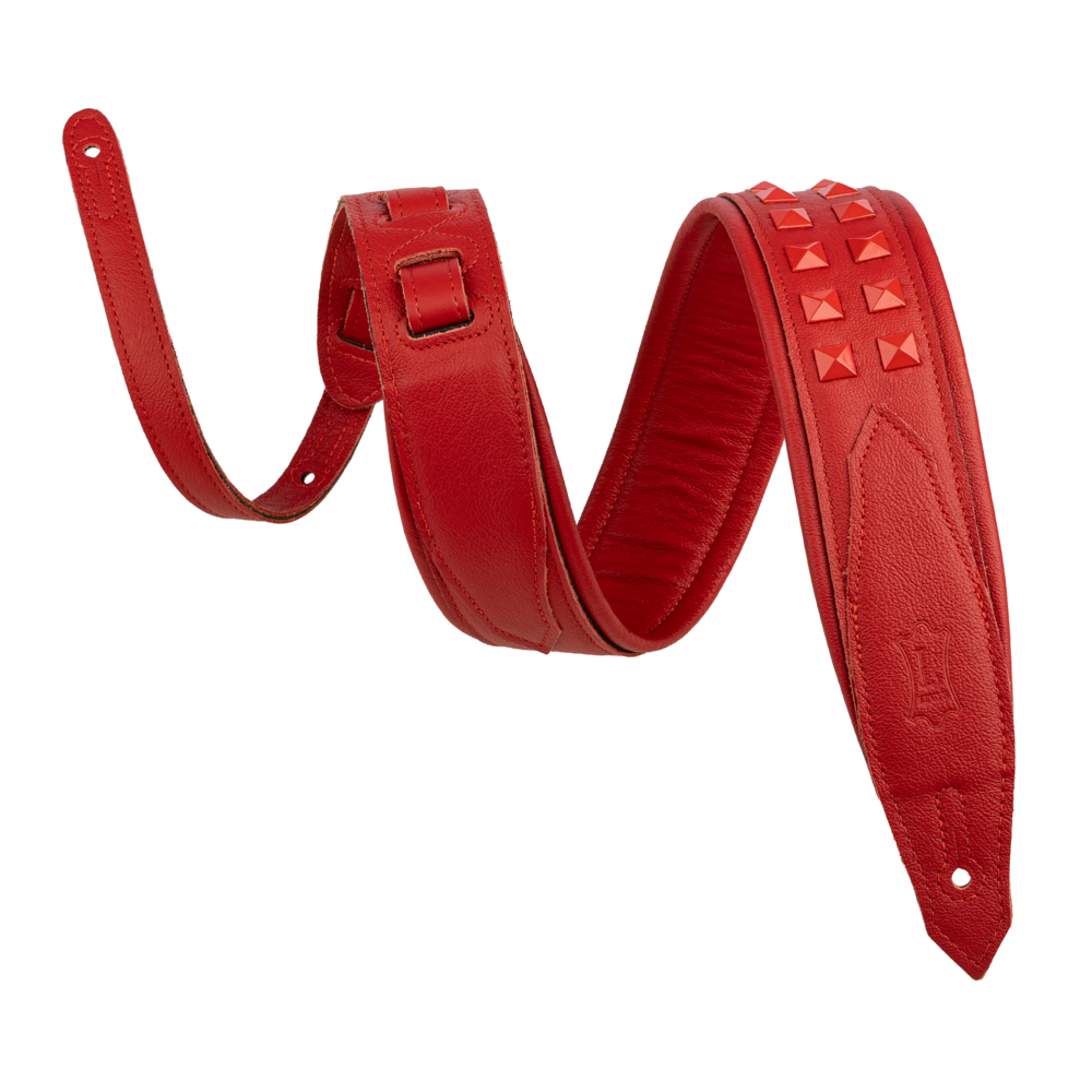 Levy's Vibrant Red Leather Red Studded Rebel Series Guitar Strap M81GRPDX-RED