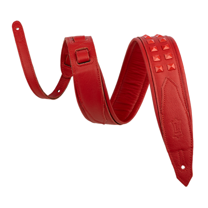 Levy's Vibrant Red Leather Red Studded Rebel Series Guitar Strap M81GRPDX-RED