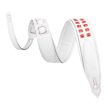Levy's White Leather Red Studded Rebel Series Guitar Strap M81GRPDX-WHT