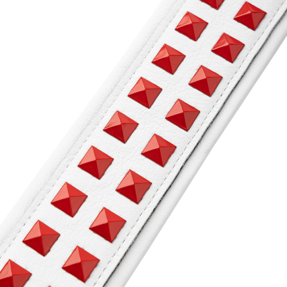 Levy's White Leather Red Studded Rebel Series Guitar Strap M81GRPDX-WHT