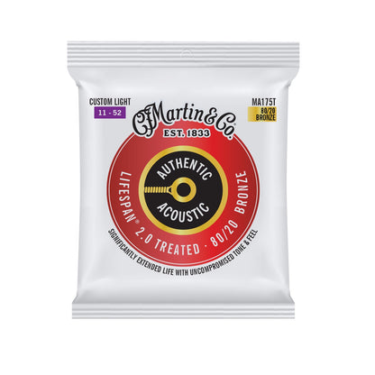Martin Authentic Acoustic Lifespan 2.0 Custom Light M175T 11-52 Guitar Strings 80/20 Bronze