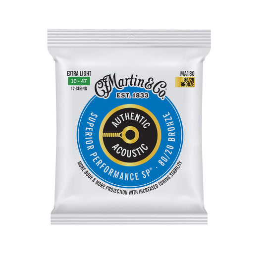 Martin Authentic Acoustic SP Extra Light M180 10-47 12-String Guitar Strings 80/20 Bronze