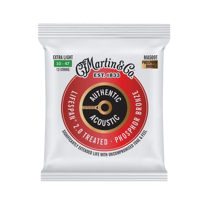 Martin Authentic MA535T 12-String Acoustic Lifespan 2.0 Guitar Strings Extra Light 10-47 Phosphor Bronze